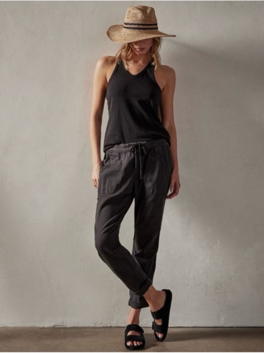 James Perse Black Relaxed Drawstring Pants